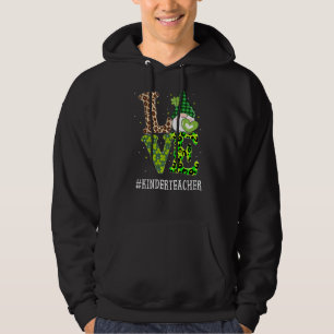 Kinder Teacher Kärlek St patricks day Gnome Leopar Hoodie