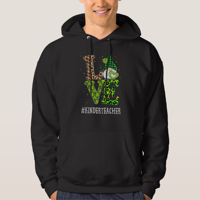 Kinder Teacher Kärlek St patricks day Gnome Leopar Hoodie (Framsida)