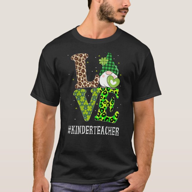 Kinder Teacher Kärlek St patricks day Gnome Leopar T Shirt (Framsida)