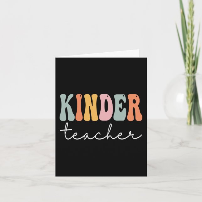 Kinder Teacher Retro Groovy Women Lycklig First Da Kort (Framsida)