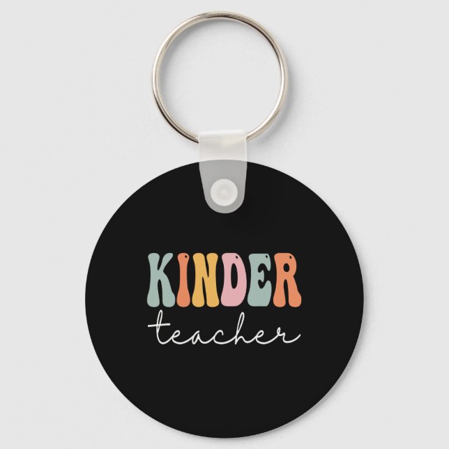 Kinder Teacher Retro Groovy Women Lycklig First Da Nyckelring (Framsida)