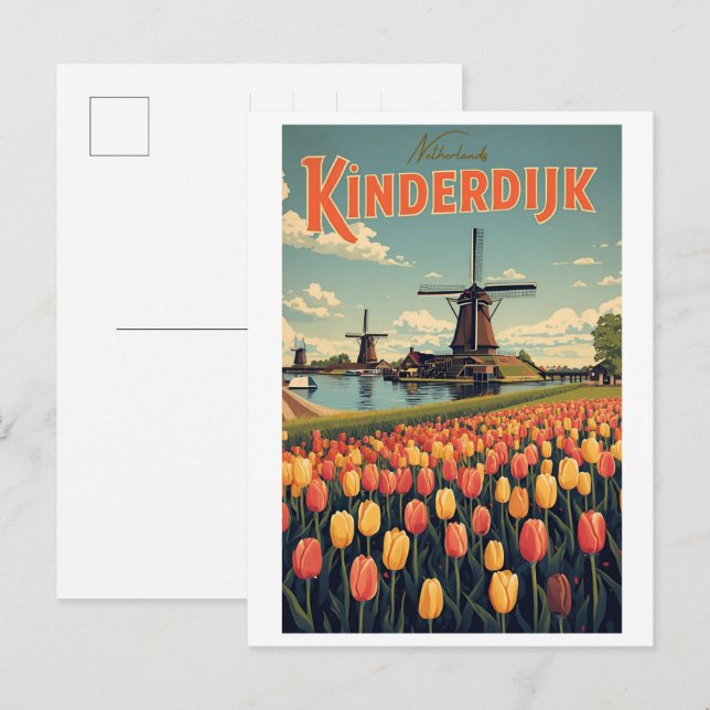 Kinderdijk Holland Nederländerna VindKvarnar gåvor Vykort (Fram/baksida)