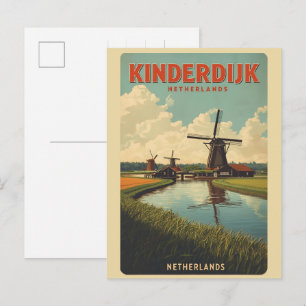 Kinderdijk Holland Nederländerna VindKvarnar prese Vykort