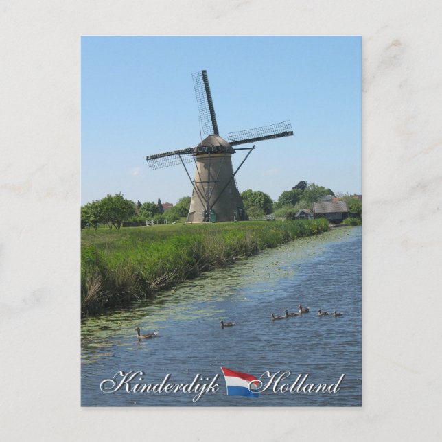 Kinderdijk Kvarn Holland Postcard Vykort (Framsida)