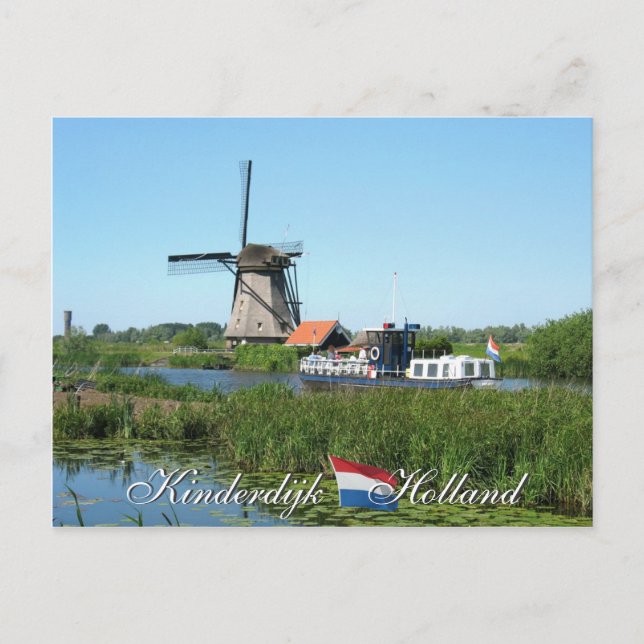 Kinderdijk kvarn och fartygHolland vykort (Framsida)