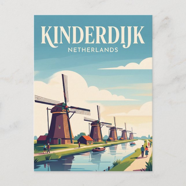 Kinderdijk Nederländerna Vykort (Framsida)