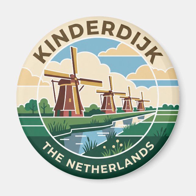 Kinderdijk-vindkraftverk Nederländerna Magnet (Framsidan)