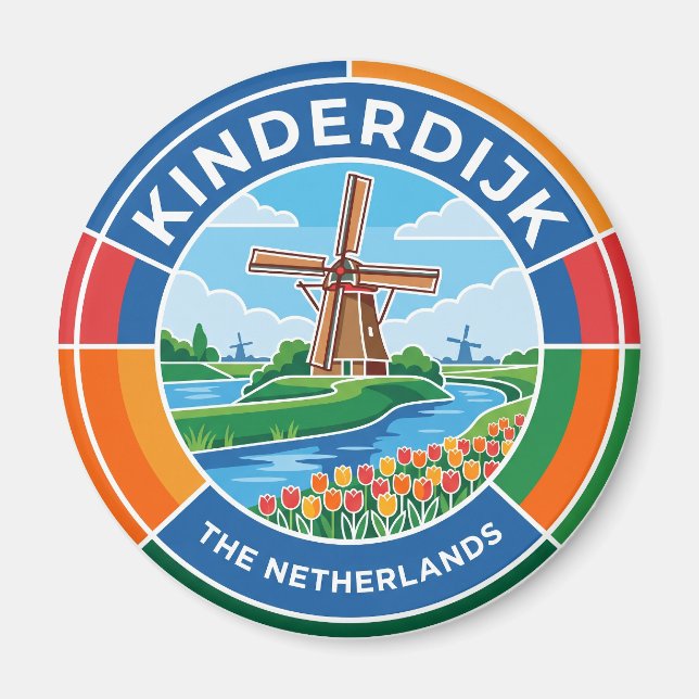 Kinderdijk-vindkraftverk Nederländerna Magnet (Framsidan)