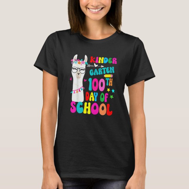 Kindergarten 100 Days Smarter No Prob Llama Teache T Shirt (Framsida)