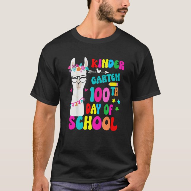 Kindergarten 100 Days Smarter No Prob Llama Teache T Shirt (Framsida)