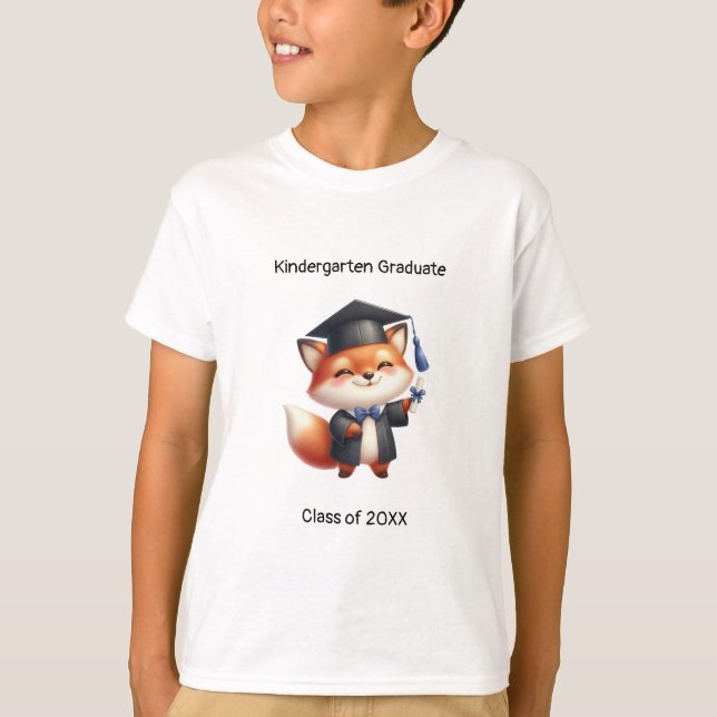 Kindergarten Boy Student Cute Fox Grad T-Shirt (Framsida)