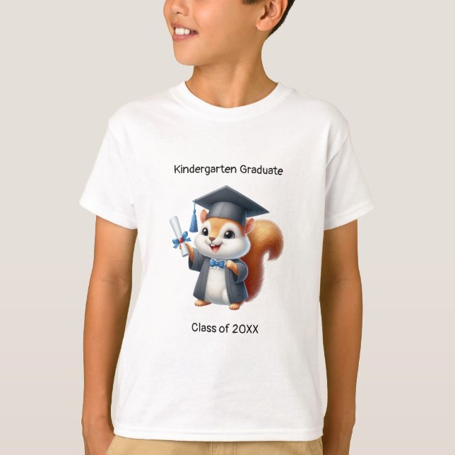 Kindergarten Boy Student Cute Squirrel Grad T Shirt (Framsida)