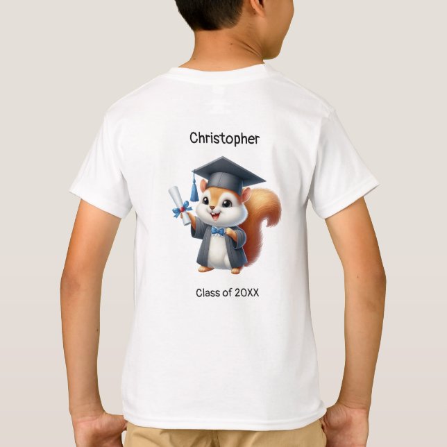 Kindergarten Boy Student Namn Cute Squirrel T Shirt (Baksida)
