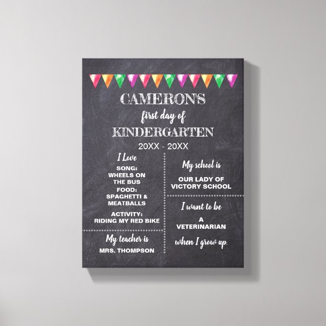 Kindergarten Chalkboard första dag om mitt tecken Canvastryck (Framsida)