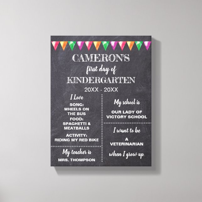 Kindergarten Chalkboard första dag om mitt tecken Canvastryck (Framsida)