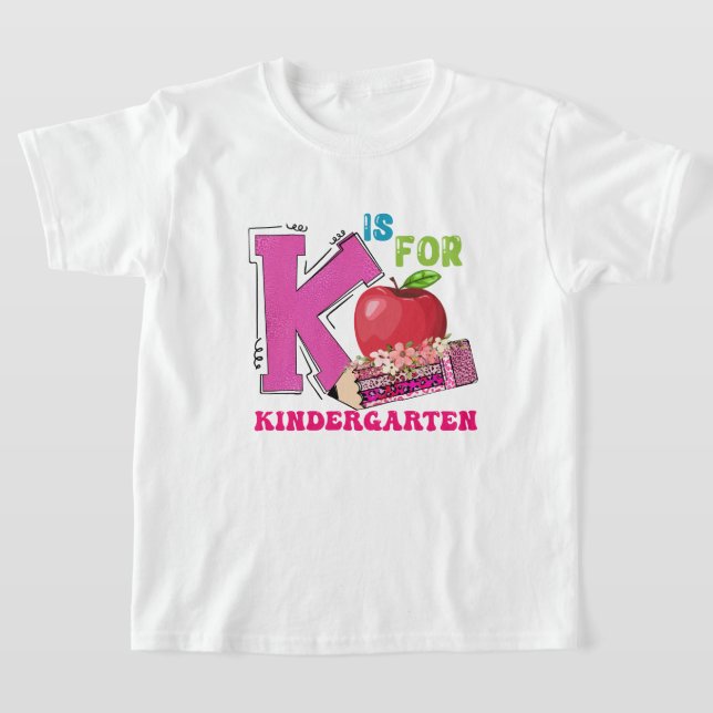 Kindergarten Cute Leopard K är för Kindergarten T Shirt (Laydown)