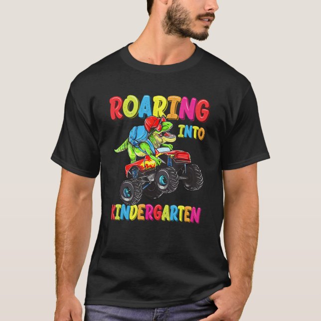 Kindergarten Dinosaur Monster Lastbil Back to scho T Shirt (Framsida)