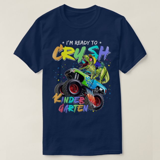 Kindergarten Dinosaur Monster Lastbil Back to scho T Shirt (Design framsida)