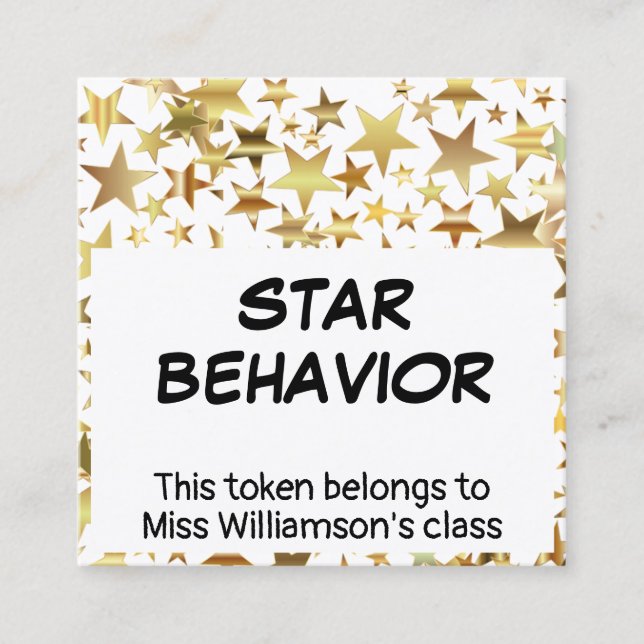 Kindergarten Elementary STAR BEHAVIOR TOKEN Card Fyrkantigt Visitkort (Framsida)