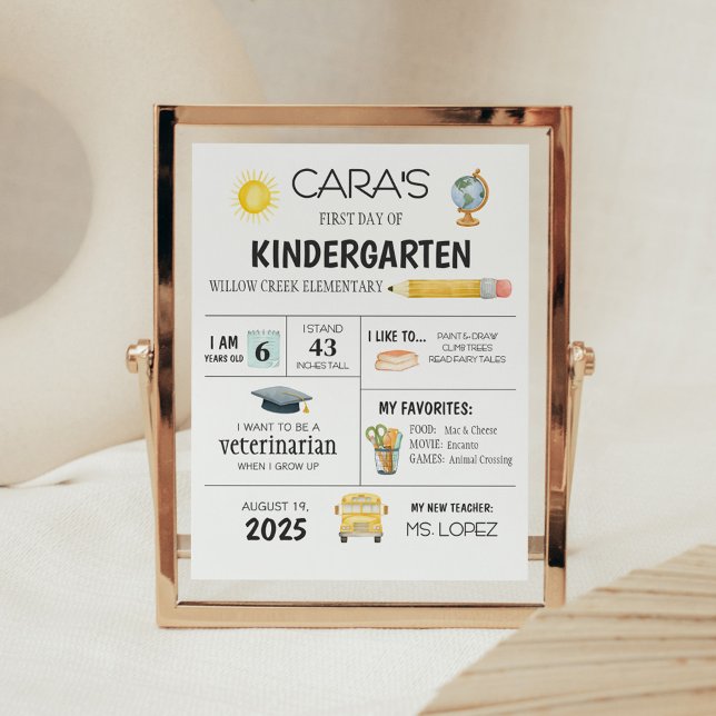 Kindergarten - första skoldagen poster (First Day of School Kindergarten Sign)