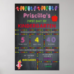 Kindergarten GIRL, första dagen,Liten Storlek,Kalk Poster