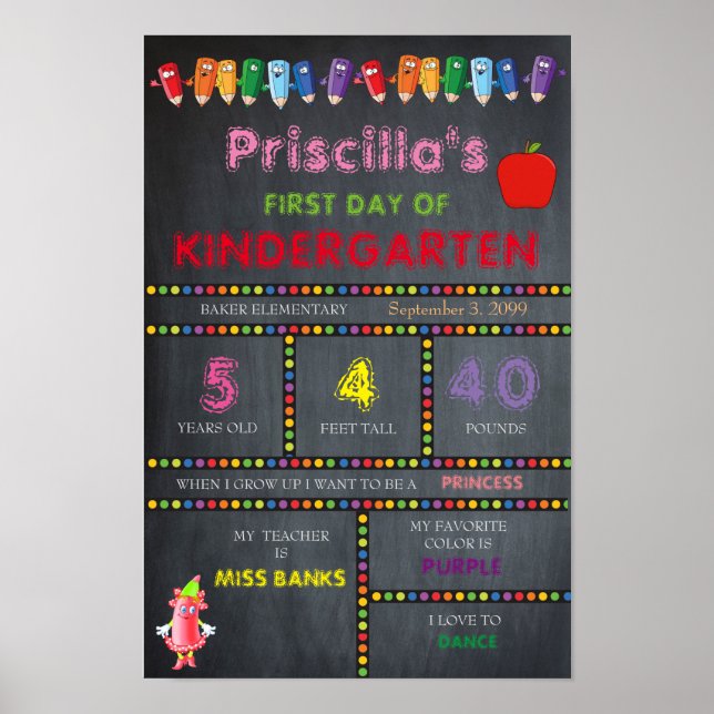 Kindergarten GIRL, första dagen,Liten Storlek,Kalk Poster (Framsidan)