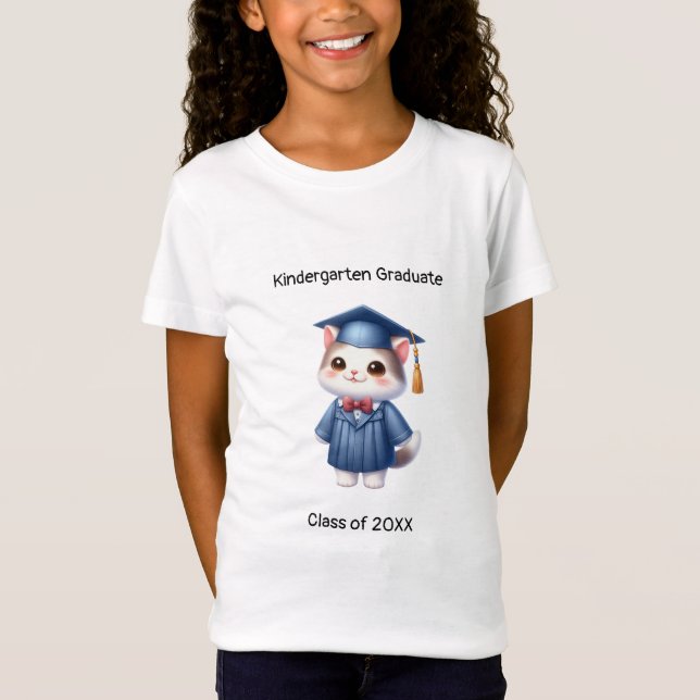Kindergarten Girl Student Cute Cat Grad T Shirt (Framsida)