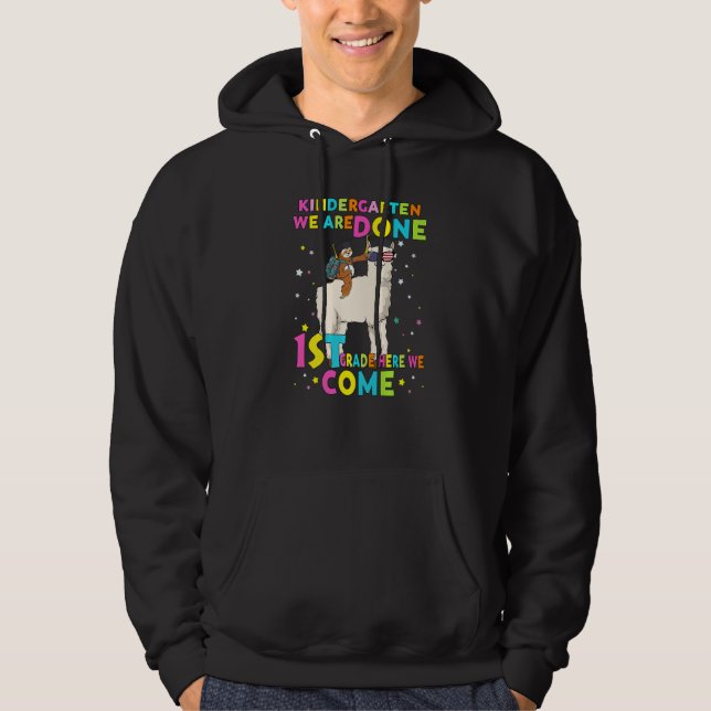Kindergarten Graduation Magical Sloth Riding Llama Hoodie (Framsida)