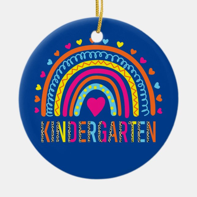 Kindergarten Lacher Leopard Rainbow tillbaka till Julgransprydnad Keramik (Framsidan)