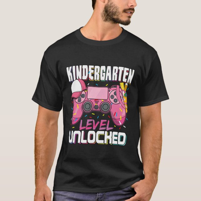 Kindergarten Level Unlocked Donut Back To School T Shirt (Framsida)