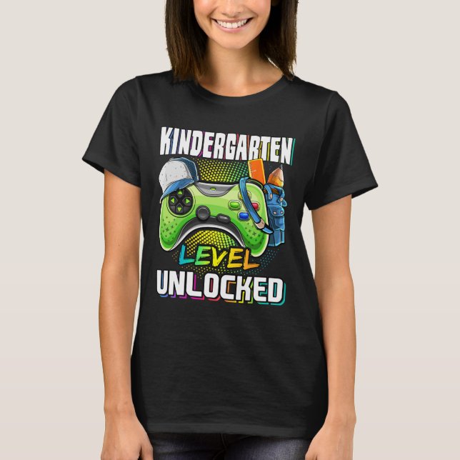 Kindergarten Level Unlocked Video Game Ck To Schoo T Shirt (Framsida)