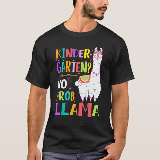 Kindergarten No Prob Llama Girls Lärare Första dag T Shirt (Framsida)