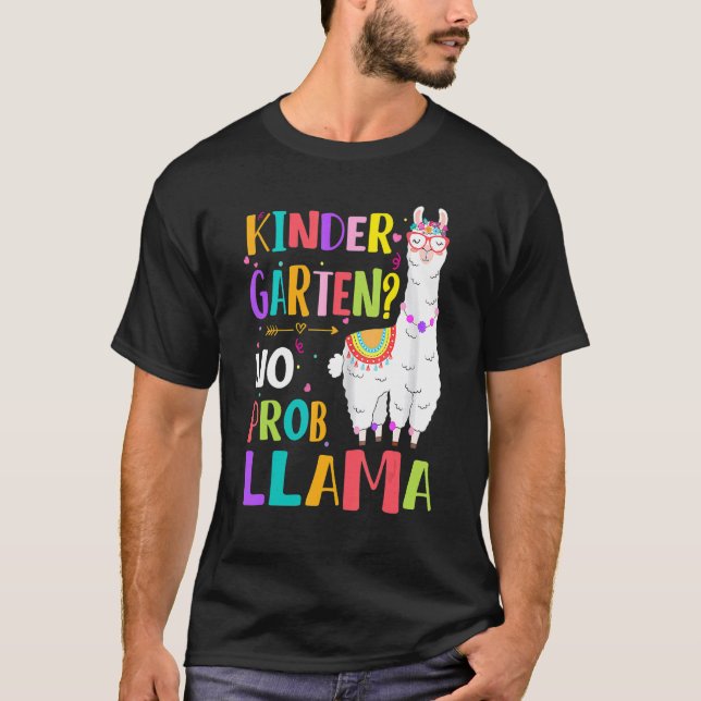 Kindergarten No Prob Llama Girls Lärare Första dag T Shirt (Framsida)