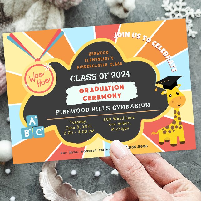 Kindergarten Preschool Studenten Ceremony Inbjudningar (Kindergarten Kids School Graduation Ceremony Invitation)