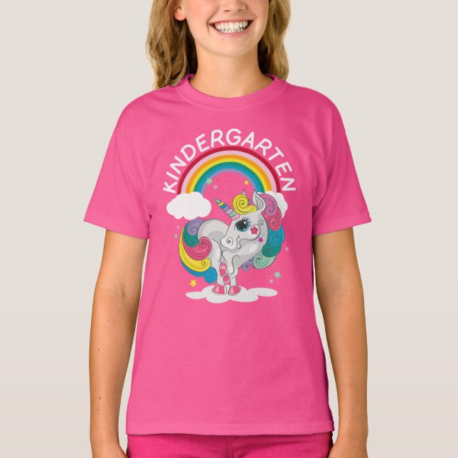 Kindergarten Rainbow Unicorn T Shirt (Framsida)