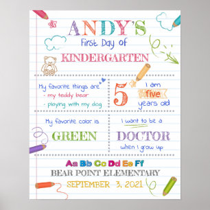 Kindergarten-signaturens färgstarka första dag poster