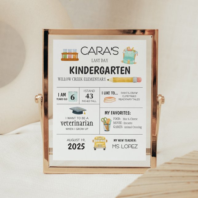 Kindergarten Sista dagen för skolsignatur Poster (Last Day of School Kindergarten Sign)