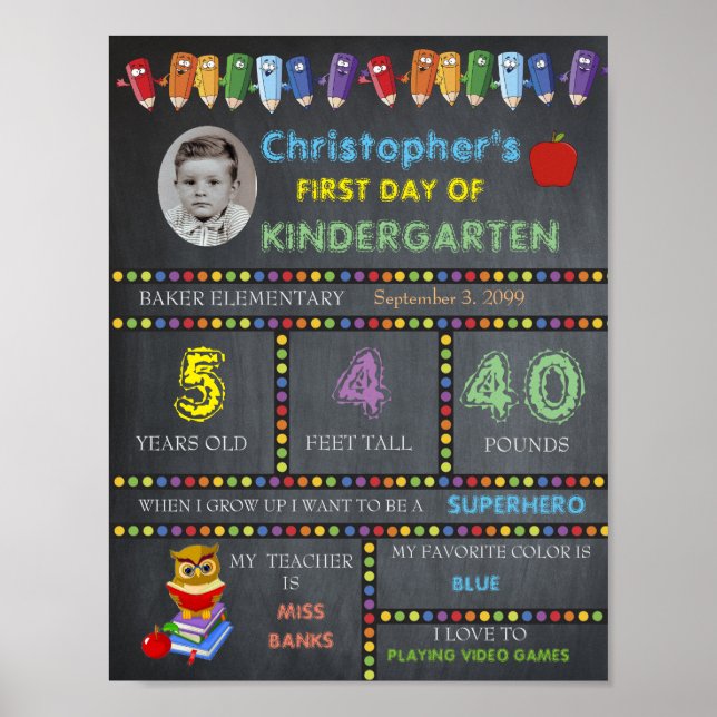 Kindergarten-skyltens första dag, Chalkboard Poster (Framsidan)