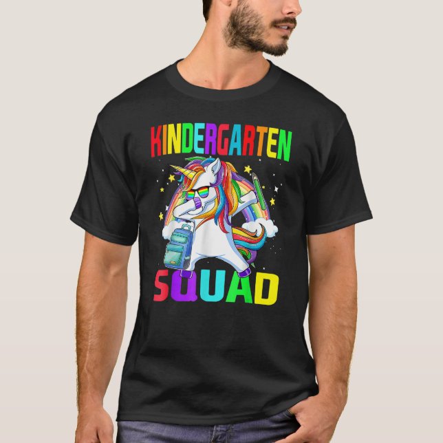 Kindergarten Squad Dabbing Unicorn Back To School  T Shirt (Framsida)