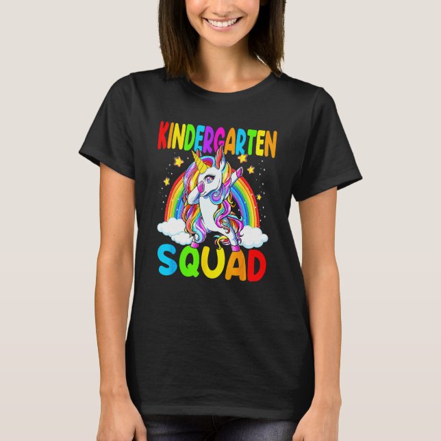 Kindergarten Squad Dabbing Unicorn Back To School  T Shirt (Framsida)