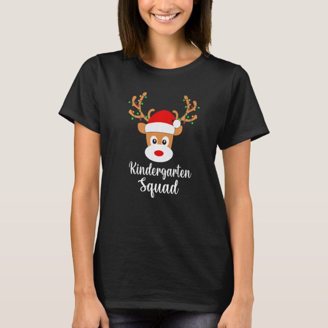 Kindergarten Squad Reindeer Santa Lights Christmas T Shirt (Framsida)