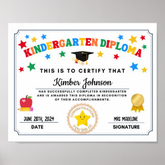 Kindergarten Studenten certifikat Poster