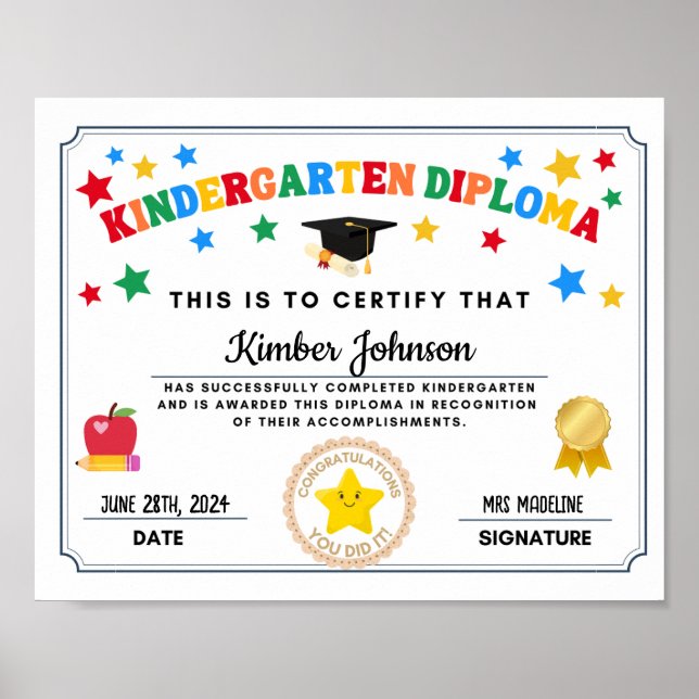 Kindergarten Studenten certifikat Poster (Framsidan)