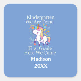 Kindergarten Studenten First Klass Unicorn Fyrkantigt Klistermärke