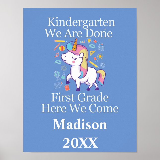 Kindergarten Studenten First Klass Unicorn Poster (Framsidan)