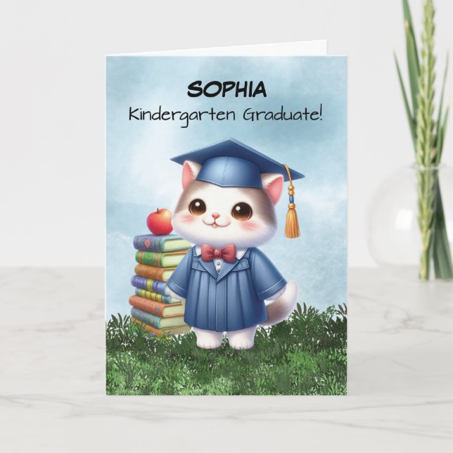 Kindergarten Studenten Girl Cat Grattiss Kort (Framsida)