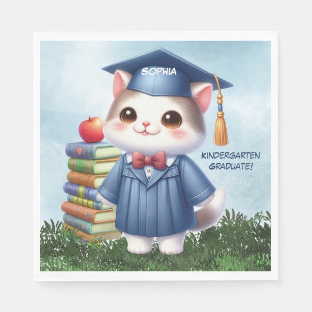 Kindergarten Studenten Girl Cat Grattiss Pappersservett (Framsidan)