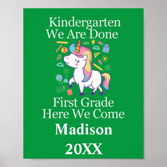 Kindergarten Studenten till First Klass Unicorn Po Poster (Framsidan)