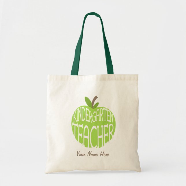 Kindergarten Teacher Bag - Grönt Apple Tygkasse (Framsidan)