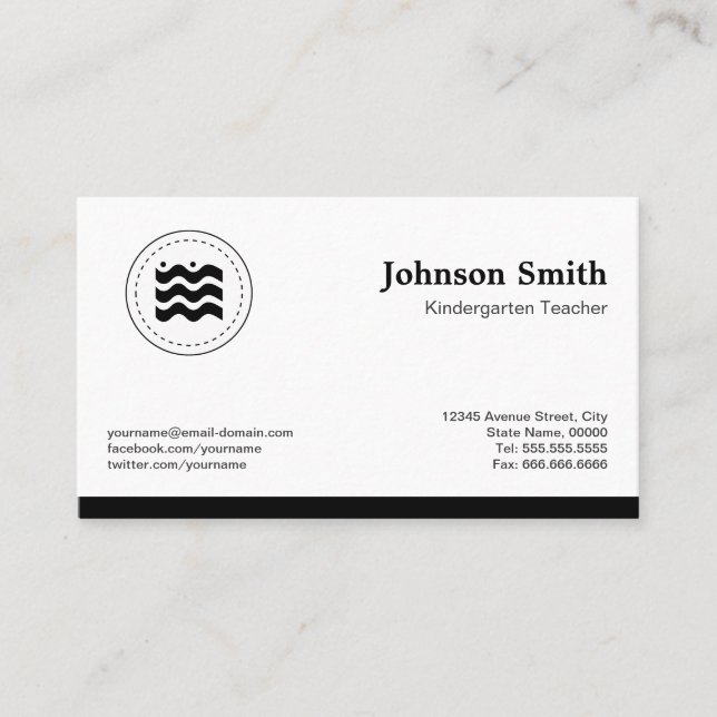 Kindergarten Teacher Black White, skiftbar Logotyp Visitkort (Framsida)